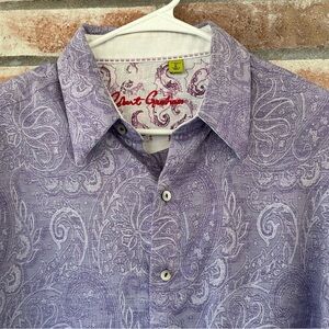 Robert Graham Paisley Linen Blend Button Up Dress Shirt Men’s Large Purple